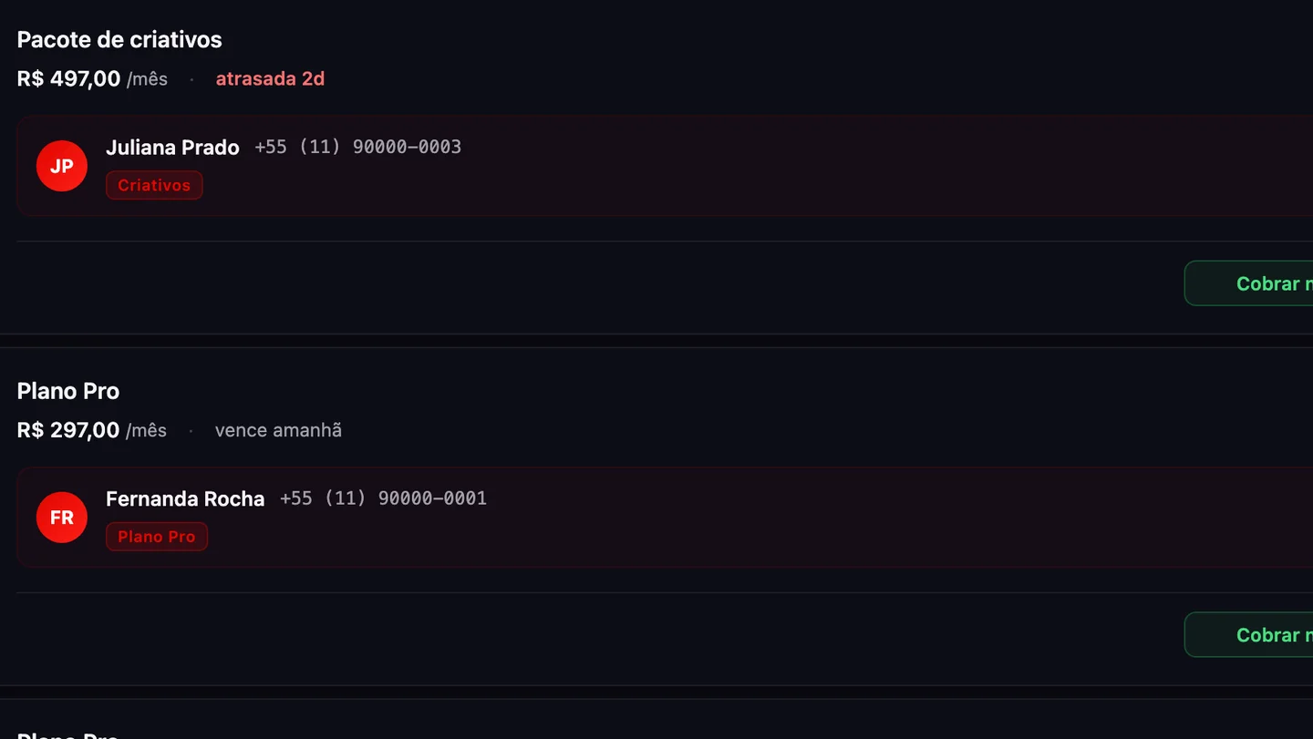Tela real de mensalidades do System Clow com status de pagamento