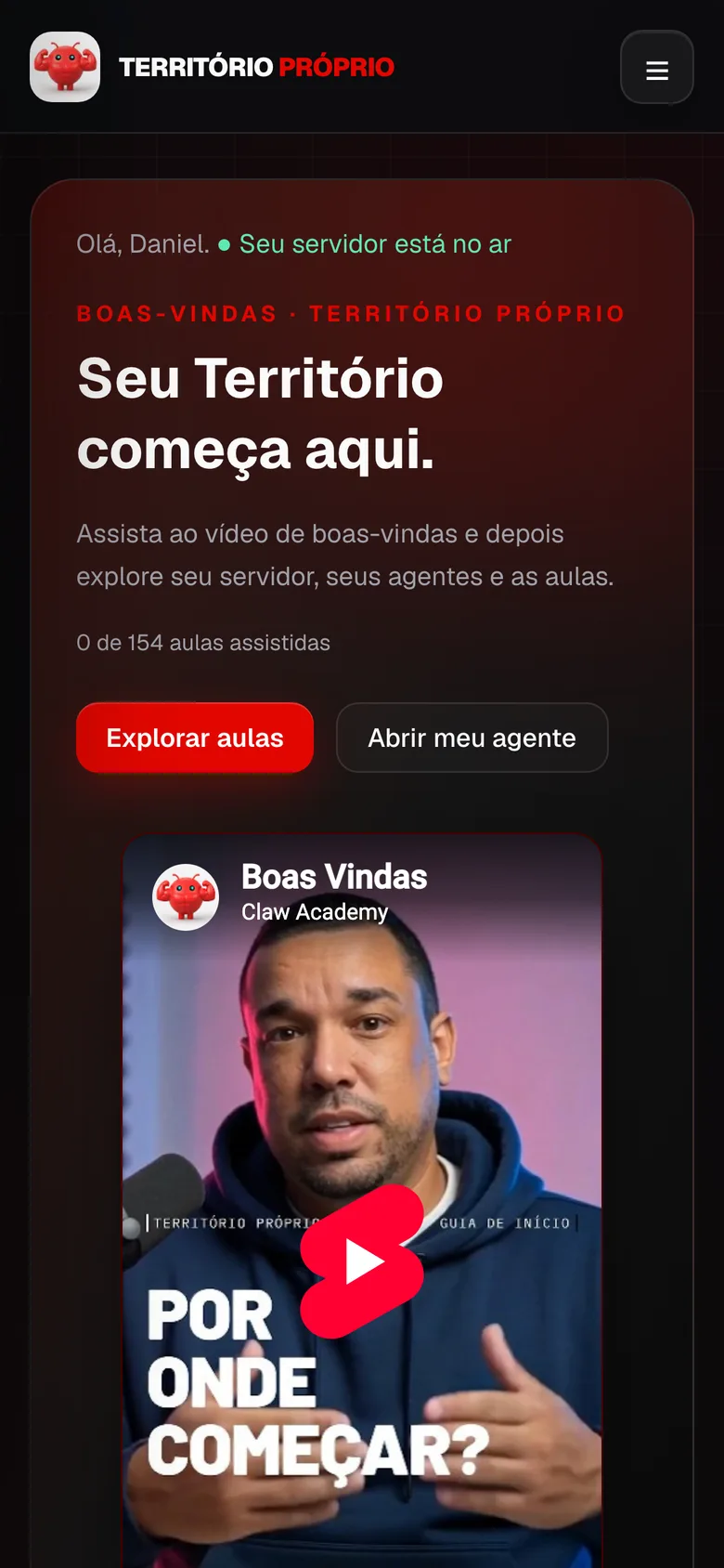 Área de aulas aberta no celular